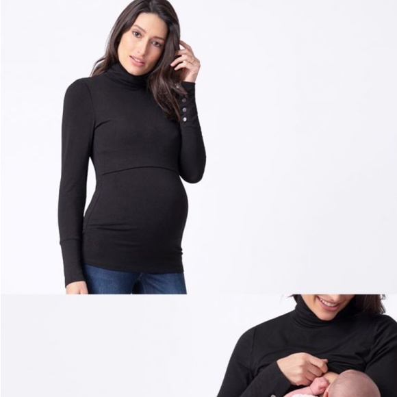 Seraphine Tops - Seraphine Black Maternity & Nursing Roll Turtleneck